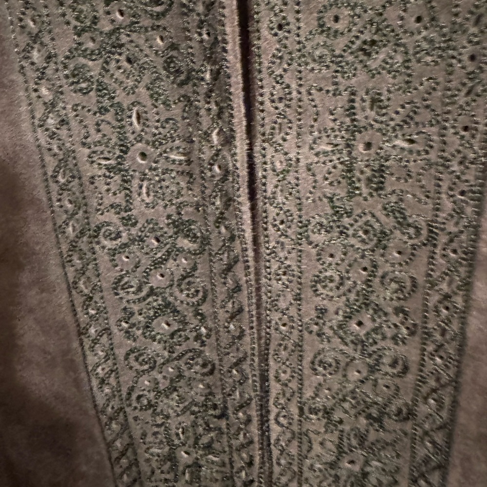 Oscar de la Renta Suede Jacket Olive Green Embroidered Vintage Tunic Coat SZ 12 - Picture 6 of 8